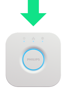Hue bridge with an arrow pointing at the connect button